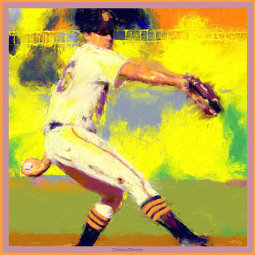 'The Closer' Baseball Silk Pocket Square in Yellow, Green & Navy (42 x 42cm)