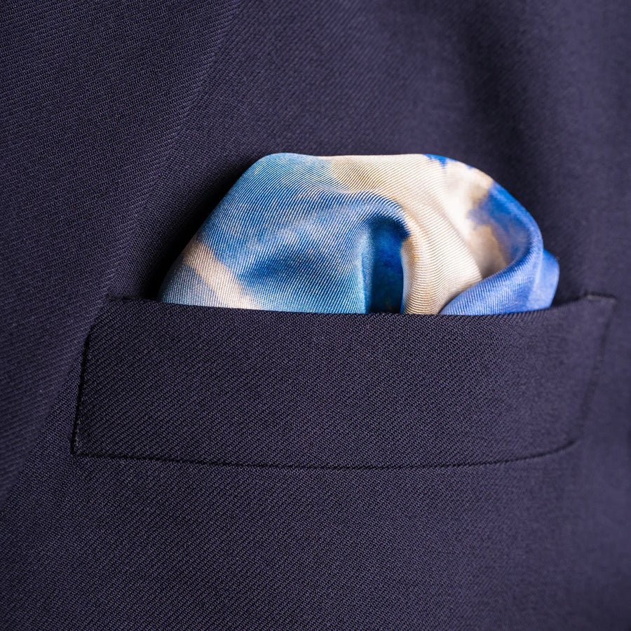 'Battle of Britain' Silk Pocket Square in Blue, White & Gold (42 x 42cm)