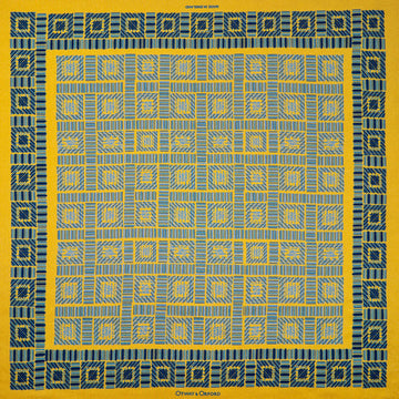 'City Squares' Geometric Silk Pocket Square in Gold With Blue (42 x 42cm)