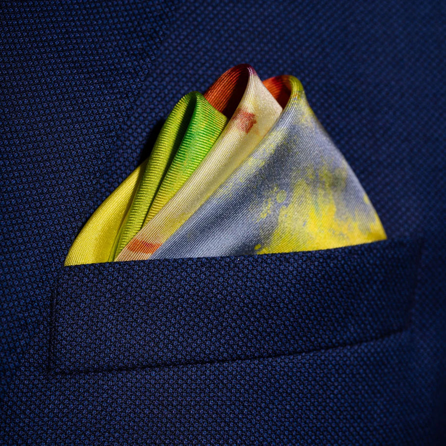 'The Closer' Baseball Silk Pocket Square in Yellow, Green & Navy (42 x 42cm)