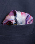 'Neck And Neck' Horse Racing Silk Pocket Square in Purple, Green & Brown (42 x 42cm)