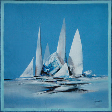 'Blue Bird' Sailing Silk Pocket Square in Blue & White (42 x 42cm)