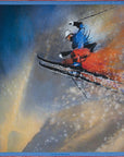 'The Jump' Skiing Silk Pocket Square in Blue with Red & Gold (42 x 42cm)