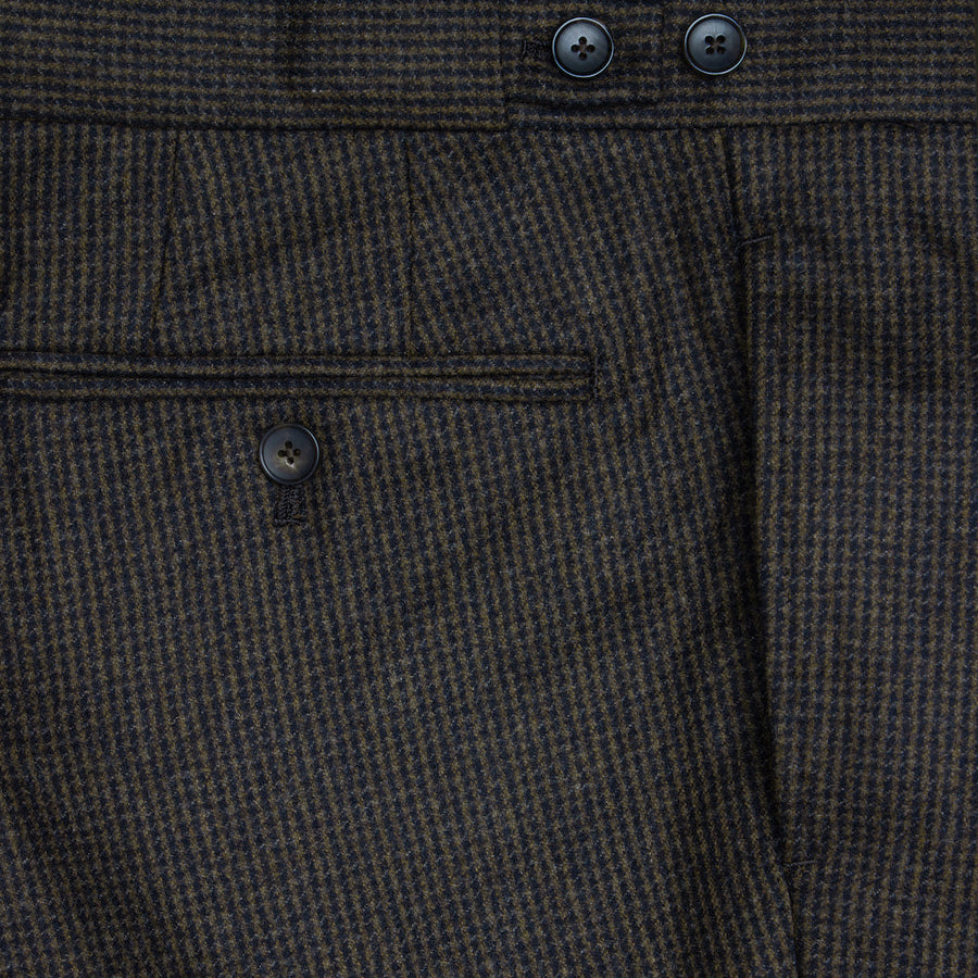 Three-Piece Brown Houndstooth Flannel Suit with Solid Waistcoat