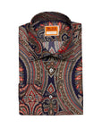 Navy & Red Paisley Print Silk Shirt