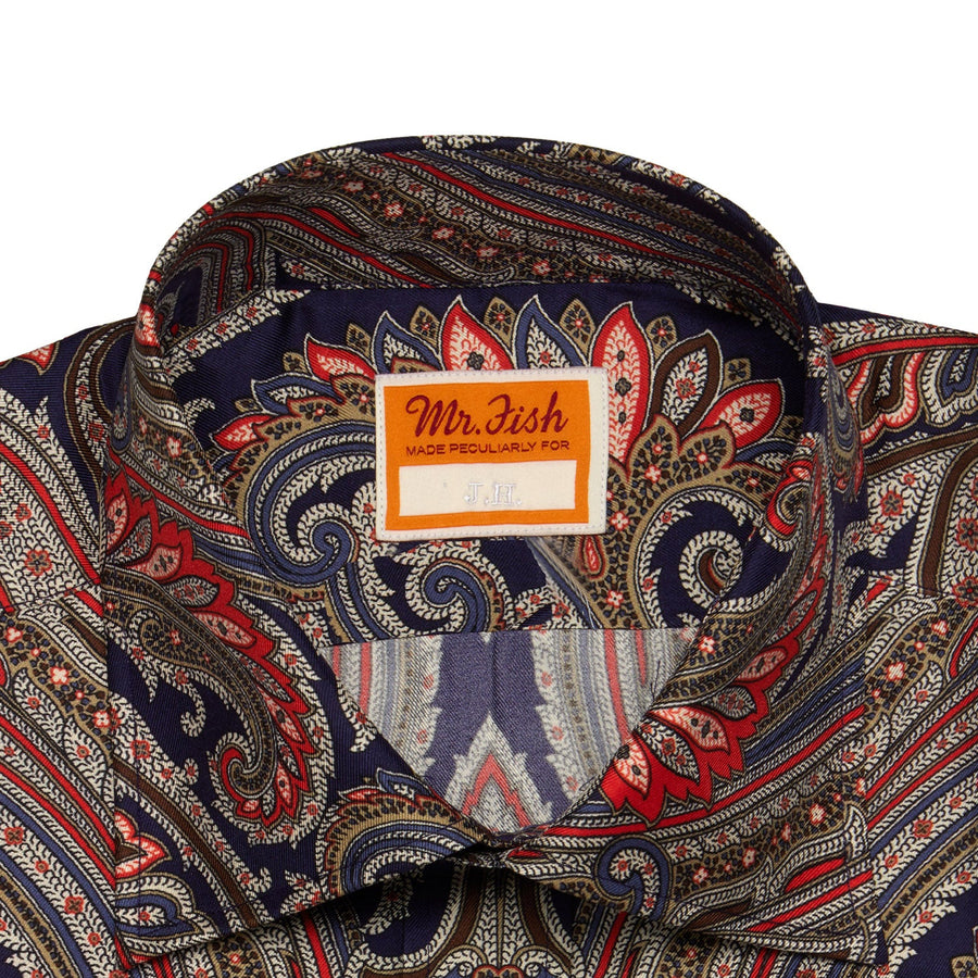 Navy & Red Paisley Print Silk Shirt