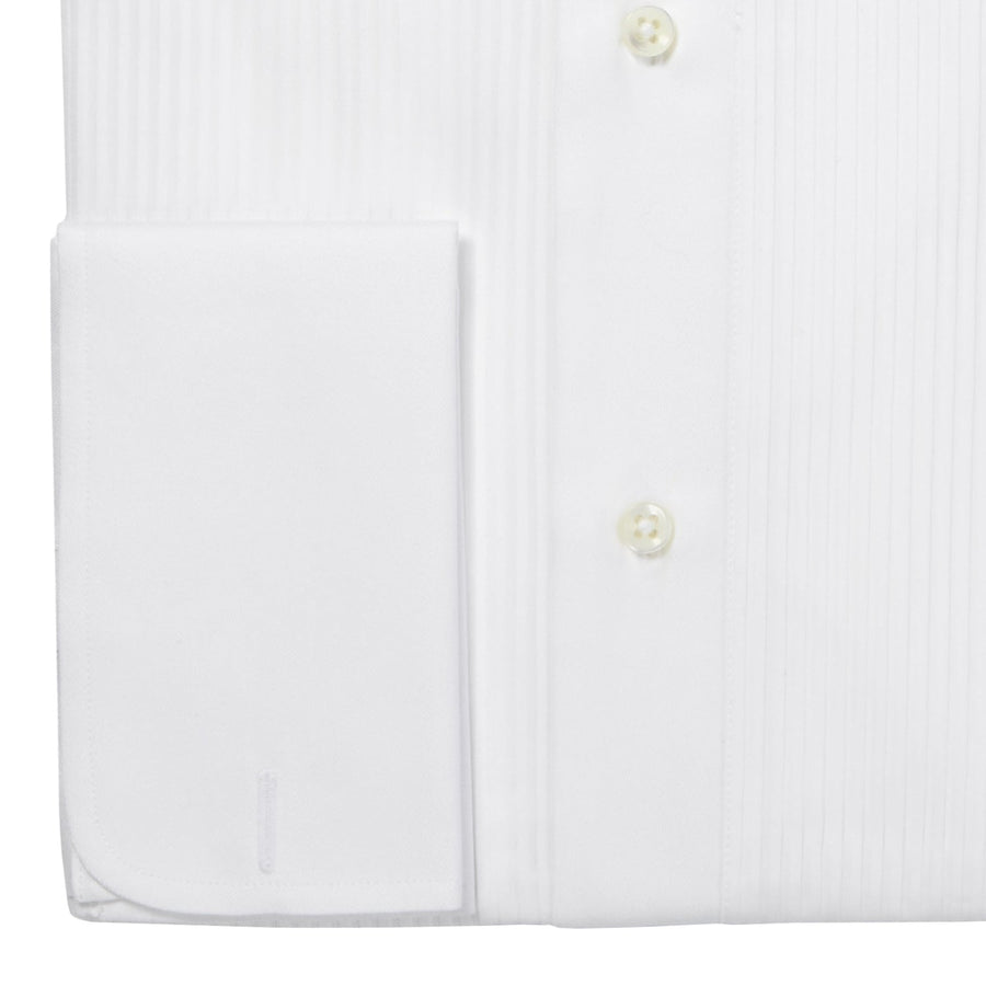 White Double Cuff Pleated Dress Shirt